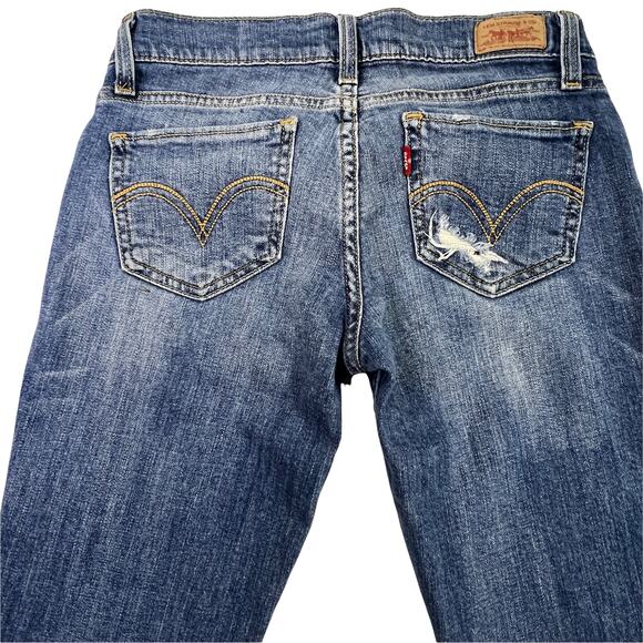 Levi's Too Superlow 524 Distressed Denim Blue Skinny Jeans Size 1 Medium - Picture 5 of 15